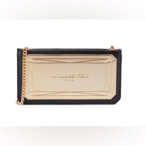 NEW *Karl Lagerfeld Paris* Black & Gold Logo Leather Chain Shoulder Bag